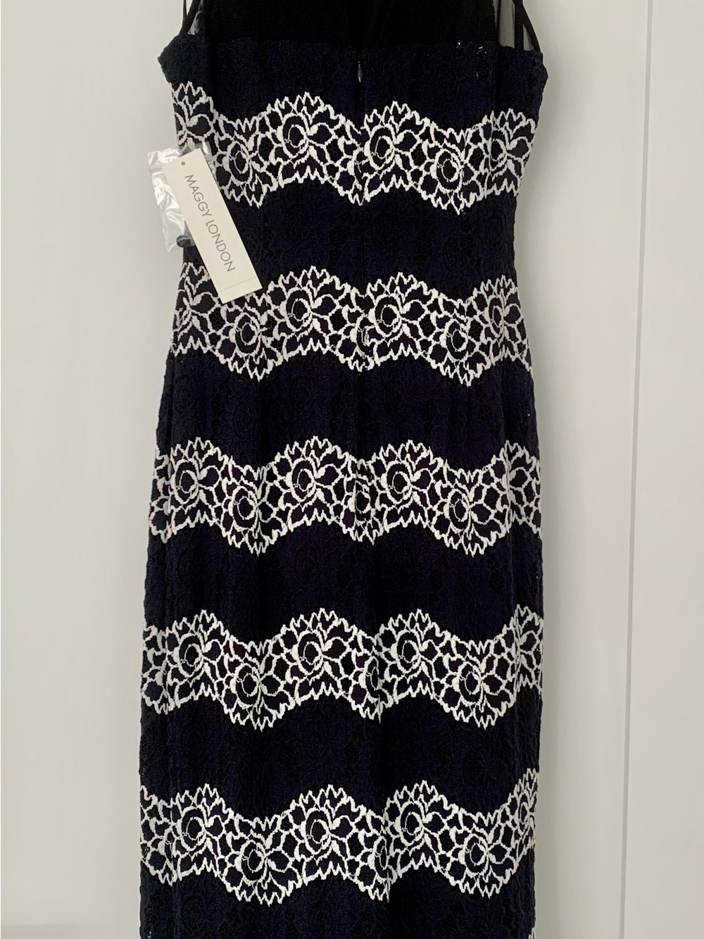 Maggy London Black and White Lace-Trim Dress